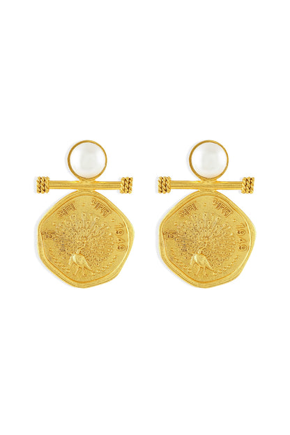 Gold Plated Pearl Dangler Earrings