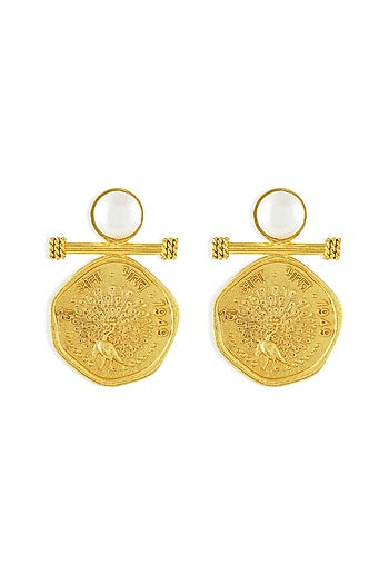 Gold Plated Pearl Dangler Earrings