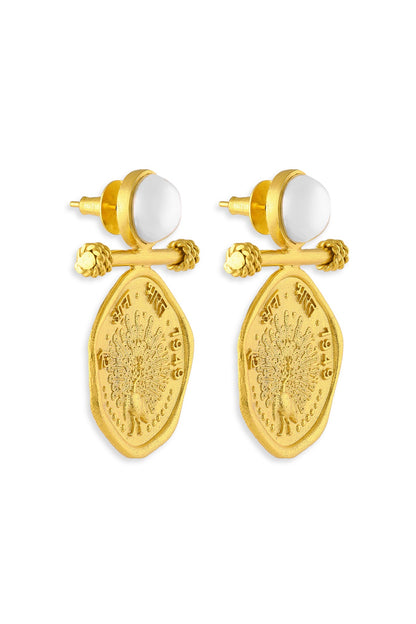 Gold Plated Pearl Dangler Earrings