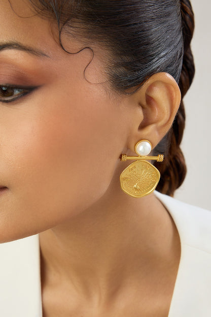Gold Plated Pearl Dangler Earrings