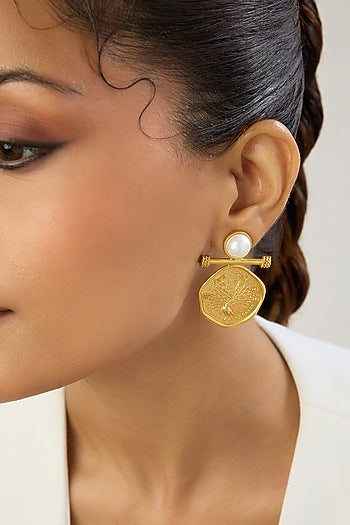 Gold Plated Pearl Dangler Earrings