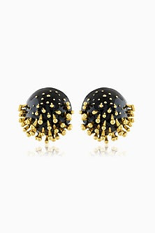 Gold Plated Black Enameled Stud Earrings
