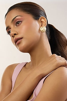 Gold Plated White Enameled Heart Stud Earrings