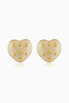 Gold Plated White Enameled Heart Stud Earrings