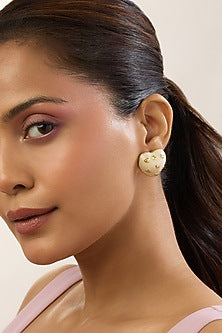 Gold Plated White Enameled Heart Stud Earrings