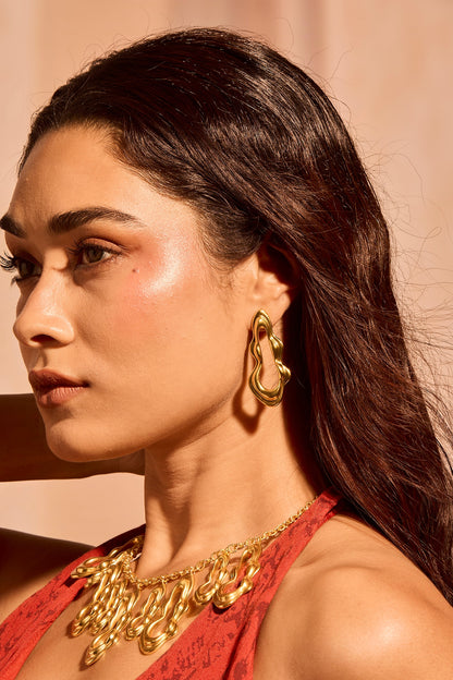 Gold Plated Brass Flow Dangler Earrings