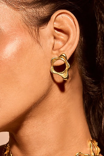 Gold Plated Brass Fluid Stud Earrings