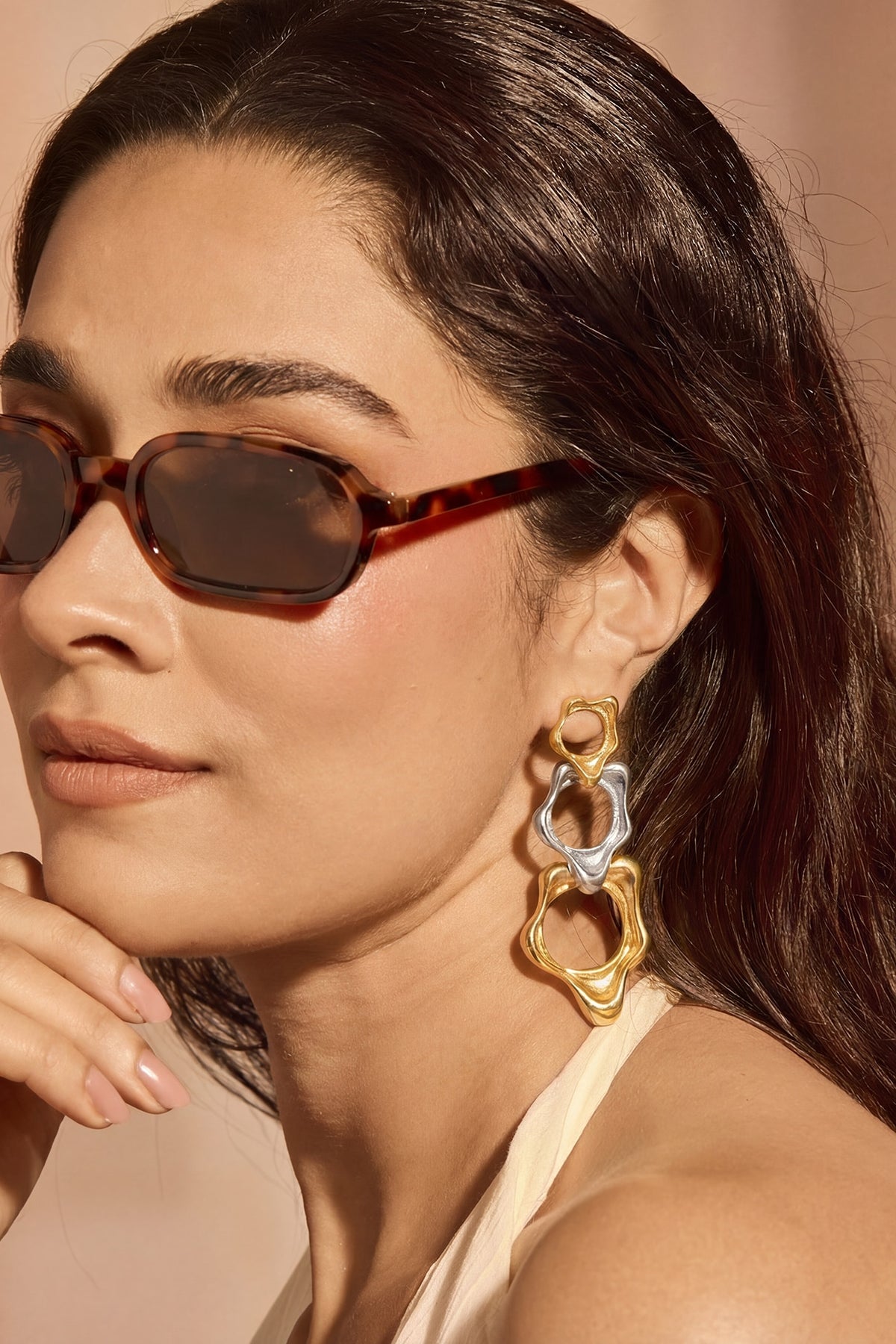 Two-Tone Plated Brass Fluid Trio Earrings