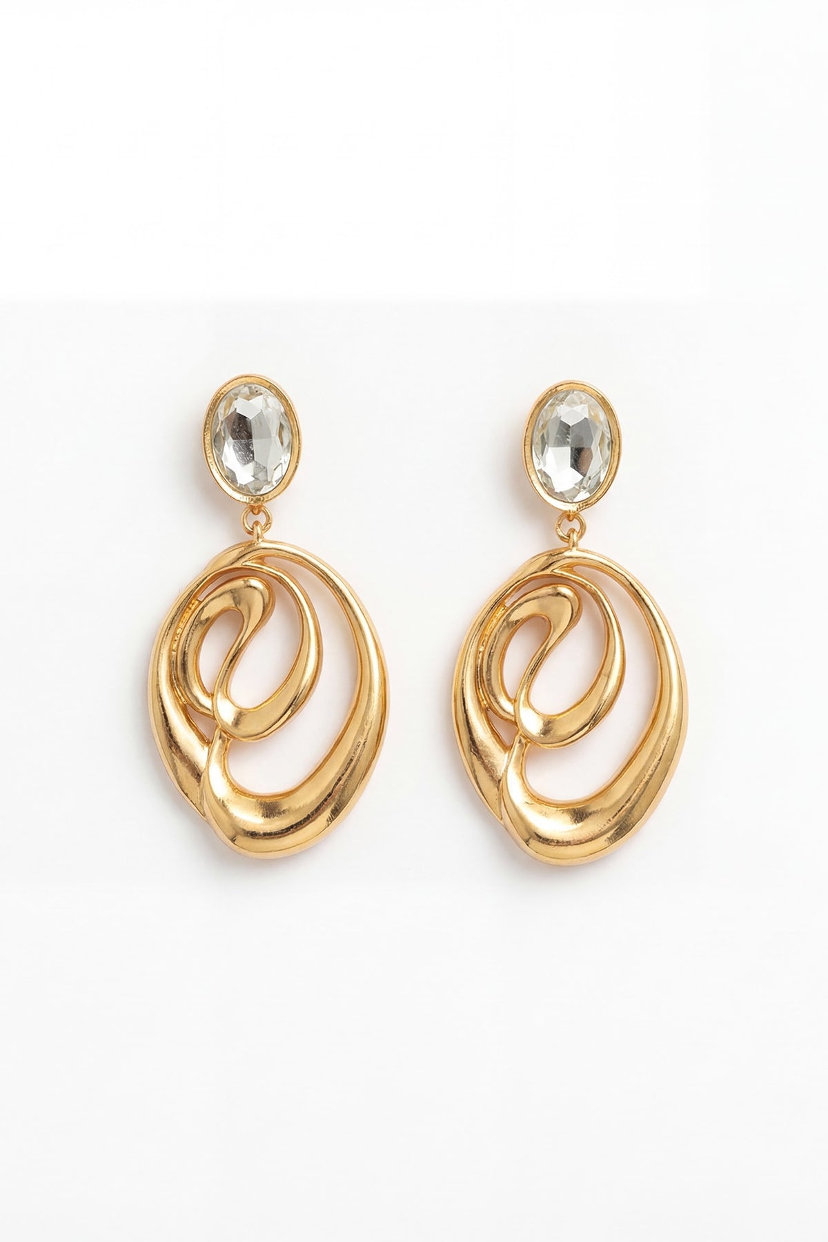 Gold Plated Mirror Wave Curve Dangler Earrings