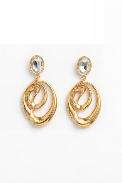 Gold Plated Mirror Wave Curve Dangler Earrings