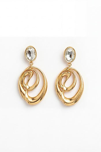 Gold Plated Mirror Wave Curve Dangler Earrings