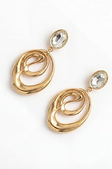 Gold Plated Mirror Wave Curve Dangler Earrings