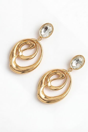 Gold Plated Mirror Wave Curve Dangler Earrings