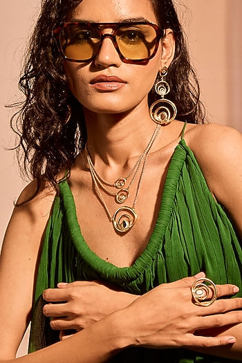 Gold Plated Mirror Wave Curved Layered Necklace