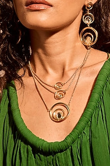 Gold Plated Mirror Wave Curved Layered Necklace
