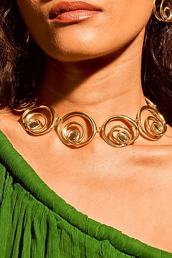 Gold Plated Mirror Wave Choker Necklace