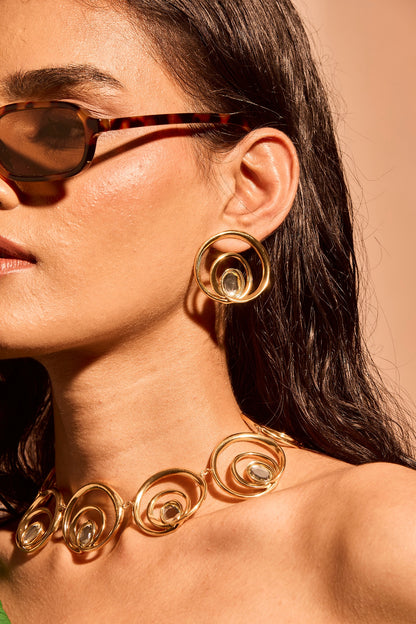 Gold Plated Mirror Wave Stud Earrings