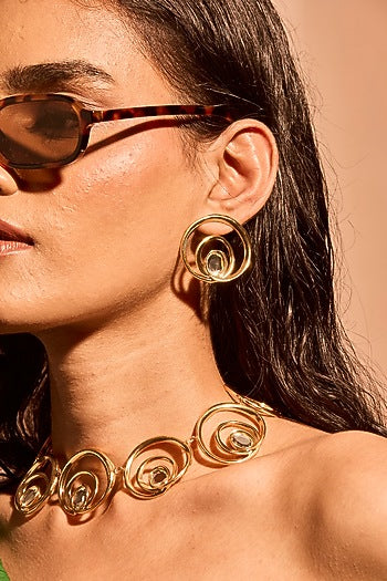 Gold Plated Mirror Wave Stud Earrings