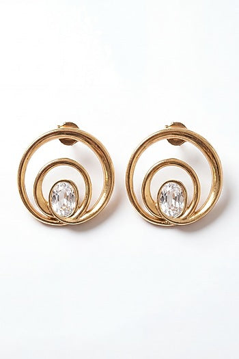 Gold Plated Mirror Wave Stud Earrings