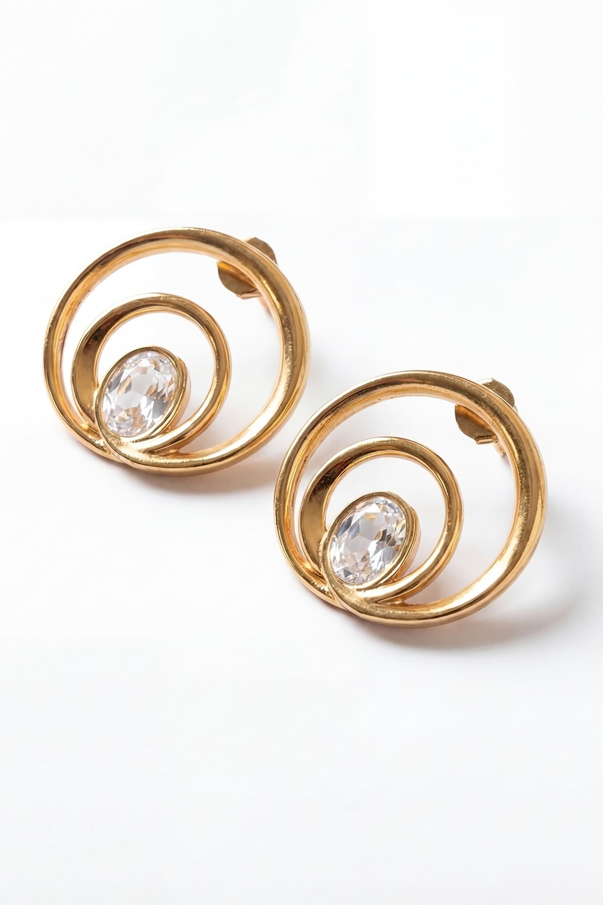 Gold Plated Mirror Wave Stud Earrings