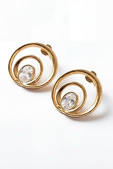 Gold Plated Mirror Wave Stud Earrings