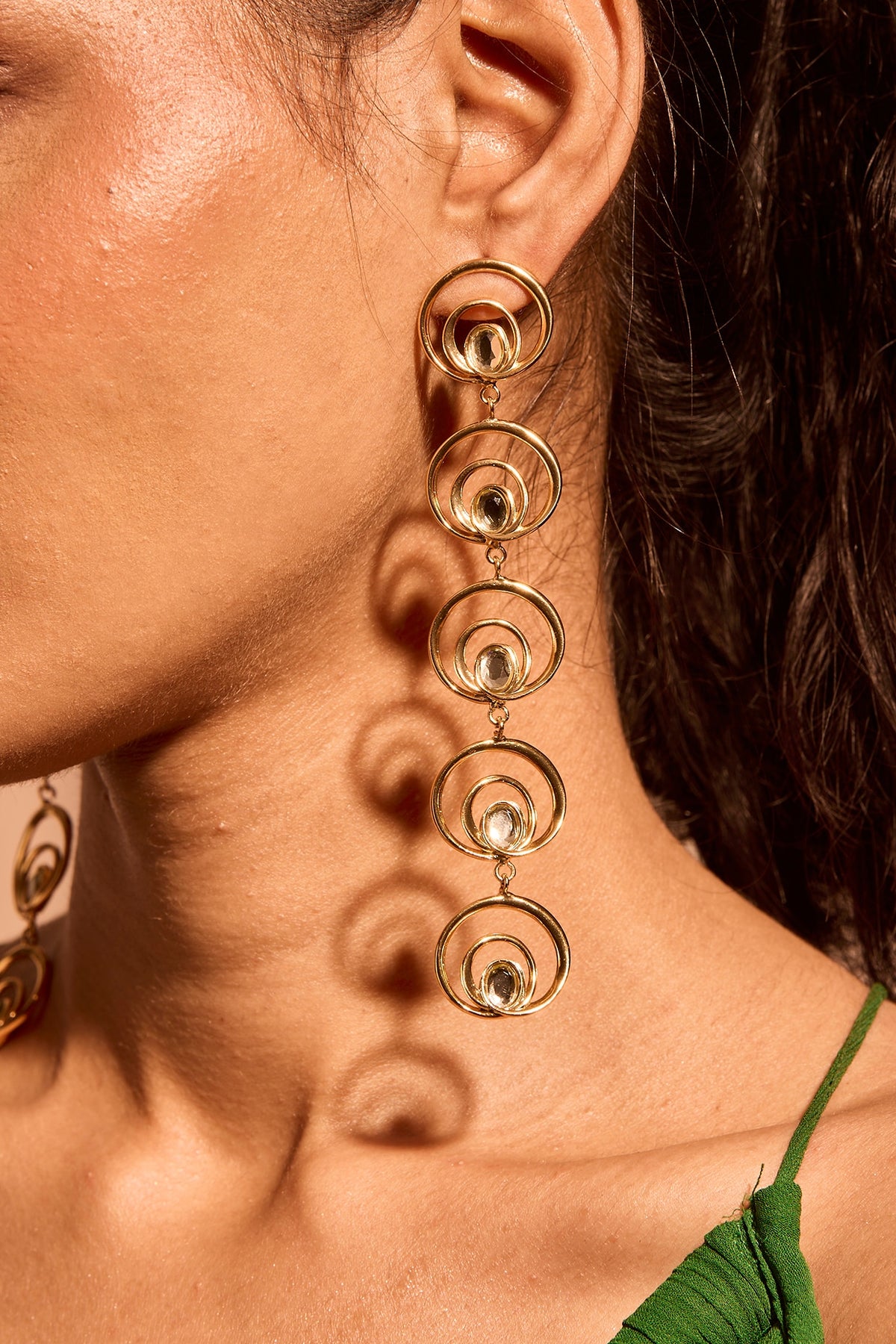 Gold Plated Mirror Wave Long Earrings