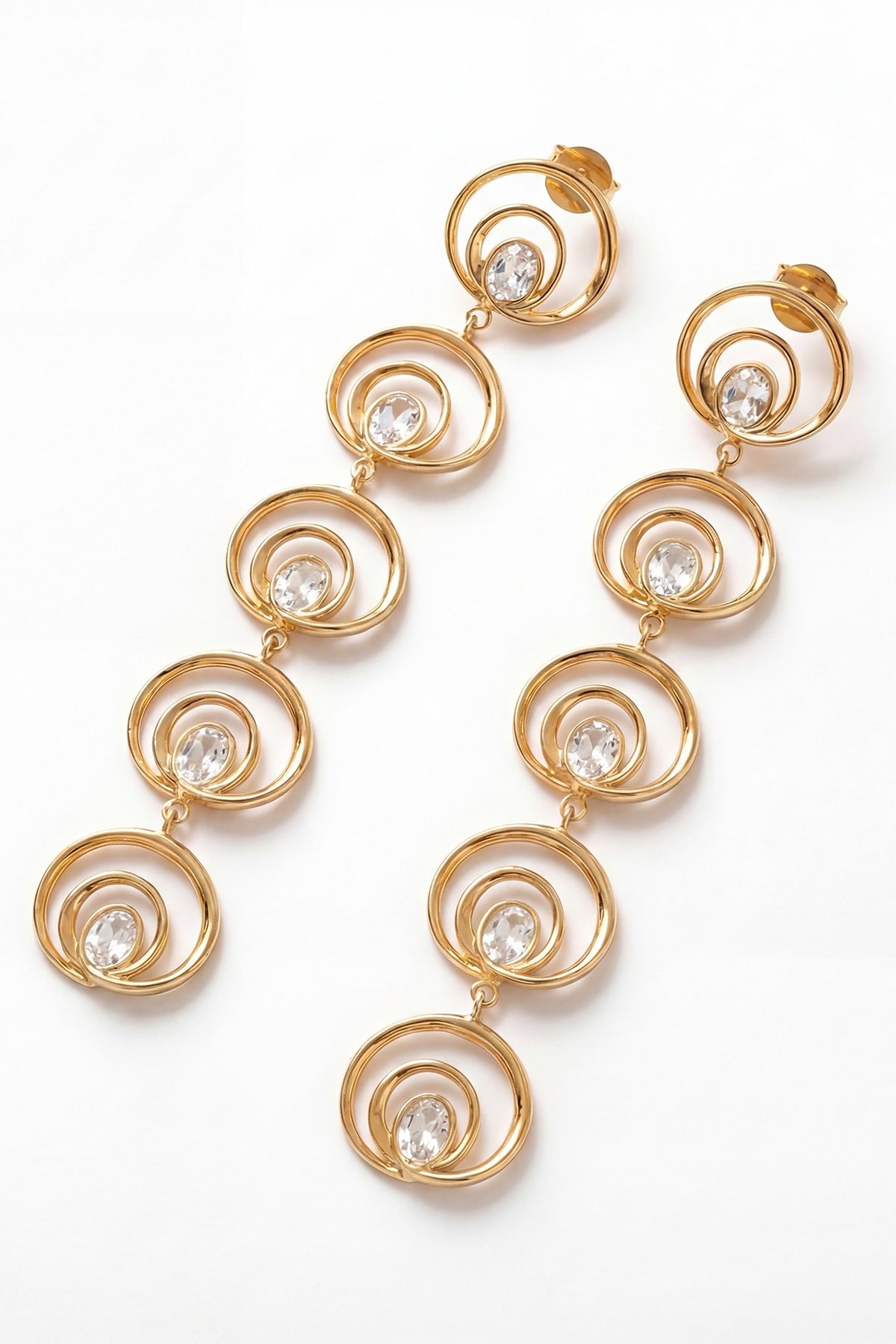 Gold Plated Mirror Wave Long Earrings