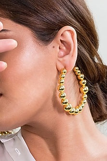 Gold Finish Large Hoop Earrings In Brass