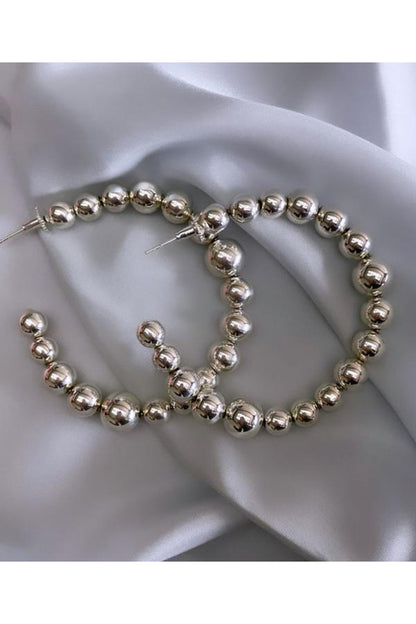 Silver Finish Large Hoop Earrings In Brass