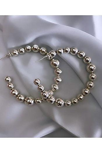Silver Finish Large Hoop Earrings In Brass