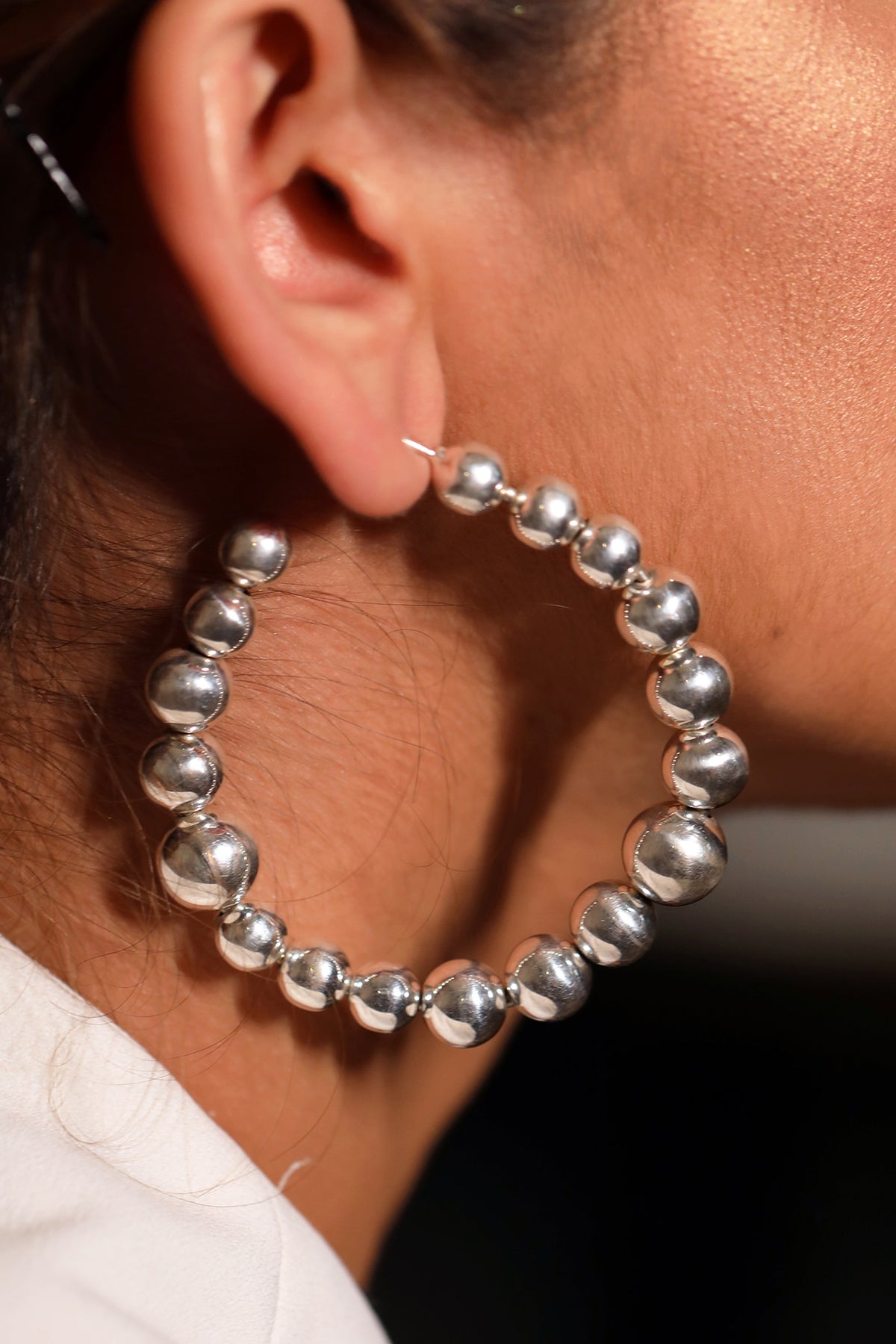 Silver Finish Large Hoop Earrings In Brass