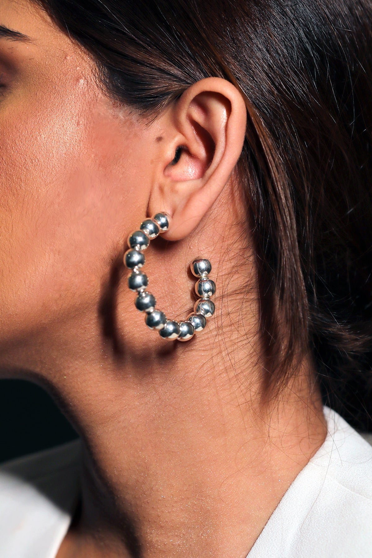 Silver Finish Hoop Earrings In Brass