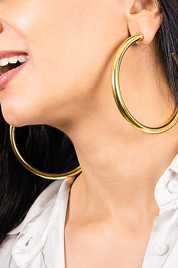 Gold Finish Chunky Large Oro Hoop Earrings