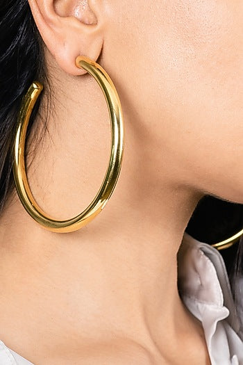 Gold Finish Chunky Large Oro Hoop Earrings