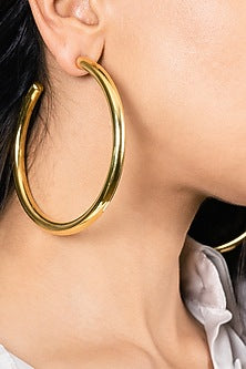 Gold Finish Chunky Large Oro Hoop Earrings