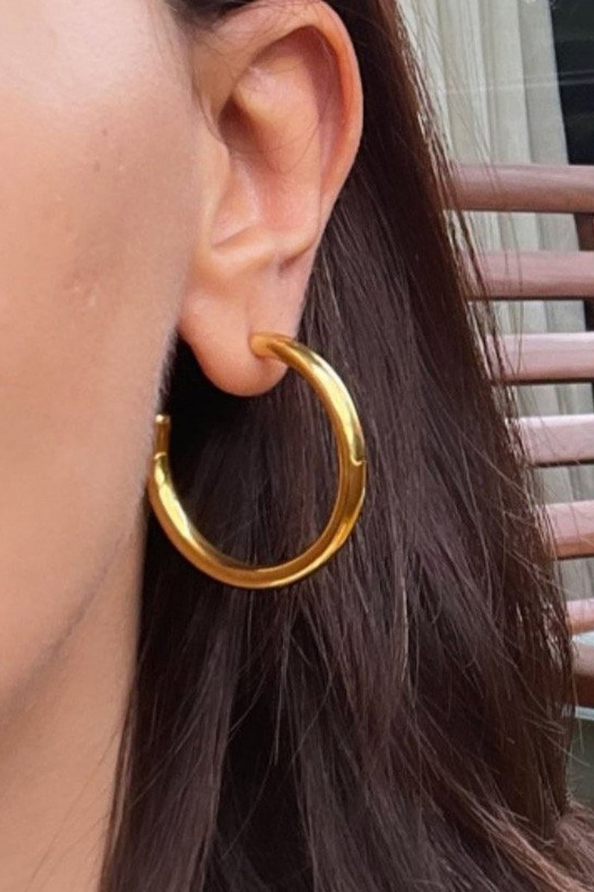 Gold Finish Chunky Mini Oro Hoop Earrings
