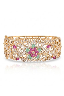 Gold Finish Multi-Colored Stone Kada