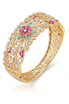 Gold Finish Multi-Colored Stone Kada
