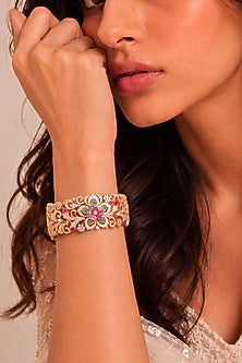 Gold Finish Multi-Colored Stone Kada