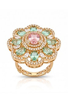 Gold Finish Cubic Zircon & Mint Green Stone Ring