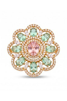 Gold Finish Cubic Zircon & Mint Green Stone Ring