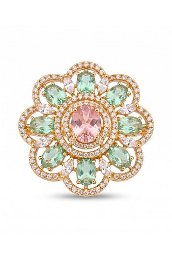 Gold Finish Cubic Zircon & Mint Green Stone Ring