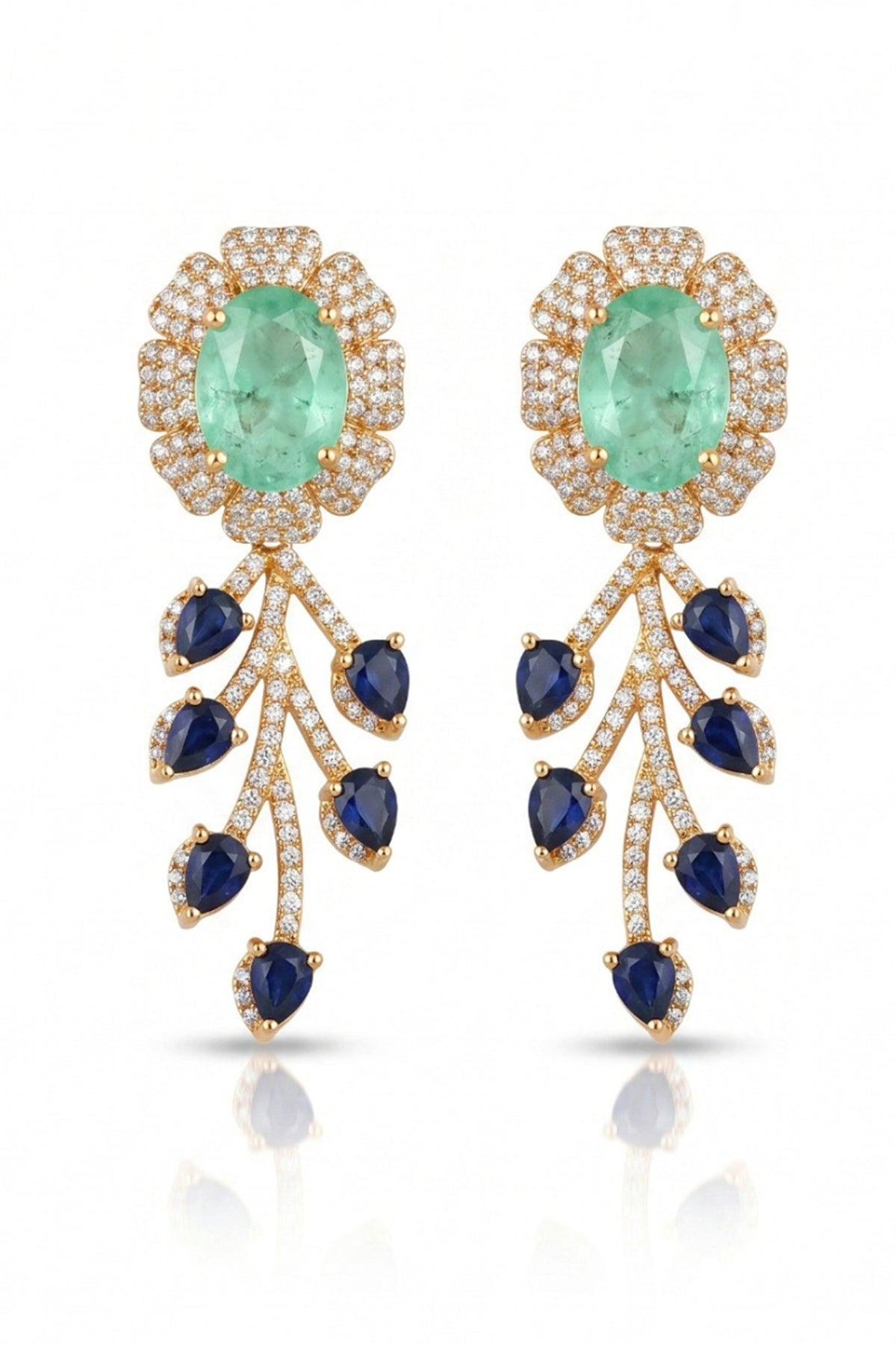 Gold Finish Diamond & Mint Green Stone Choker Necklace Set