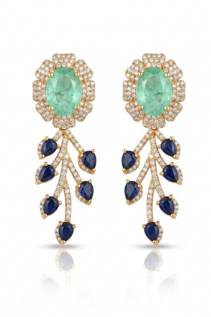 Gold Finish Diamond & Mint Green Stone Choker Necklace Set