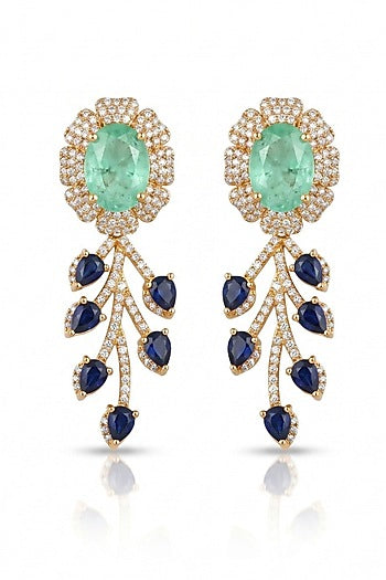 Gold Finish Diamond & Mint Green Stone Choker Necklace Set