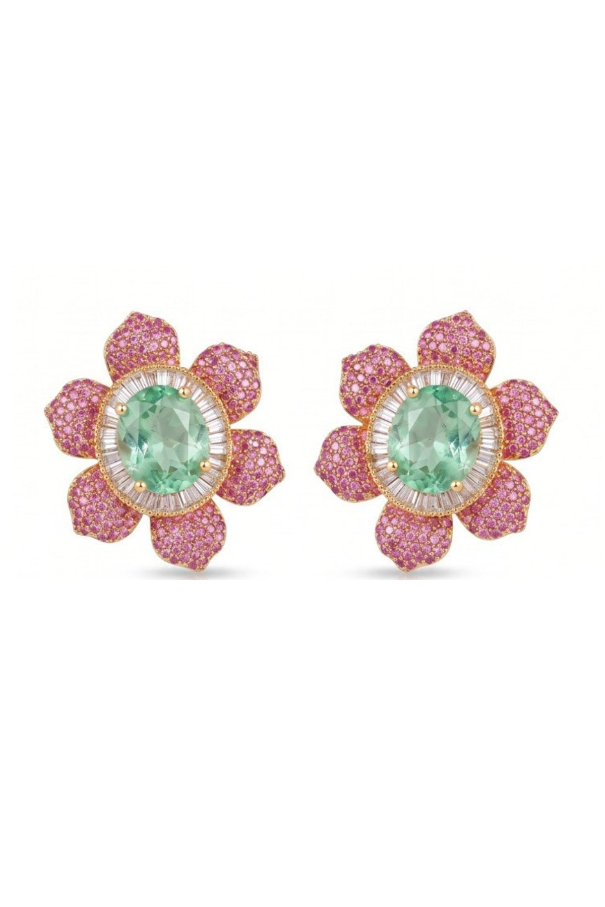 Gold Finish Cubic Zirconia & Ruby Stone Floral Necklace Set