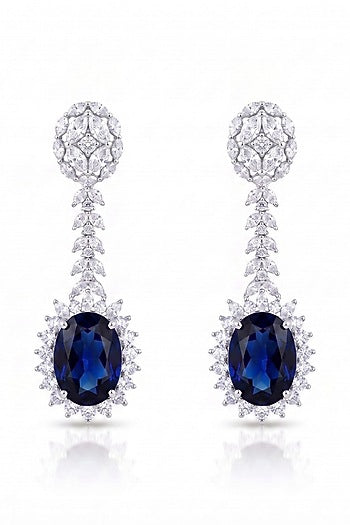 White Rhodium Finish Diamond & Sapphire Stone Choker Necklace Set