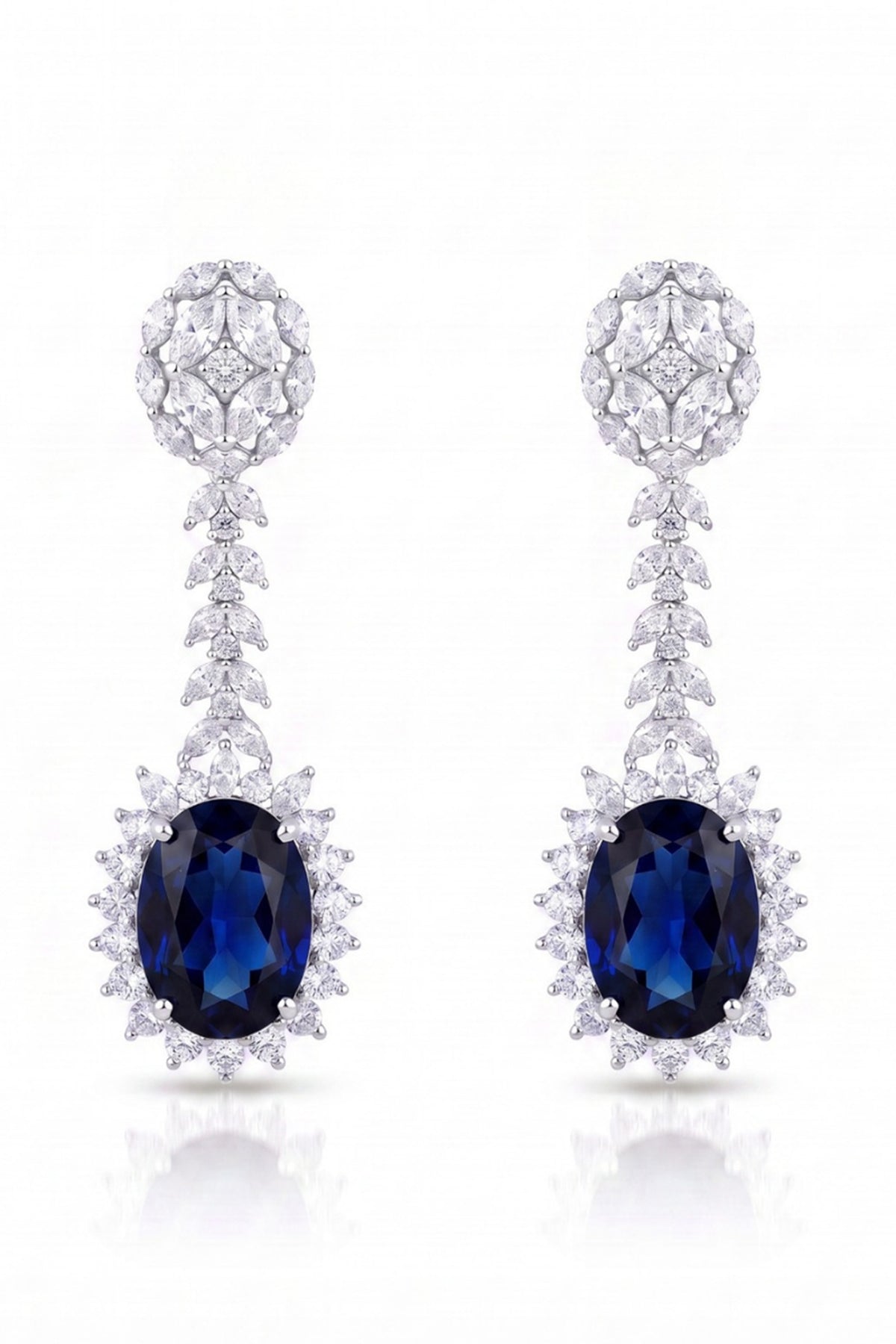 White Rhodium Finish Diamond & Sapphire Stone Choker Necklace Set