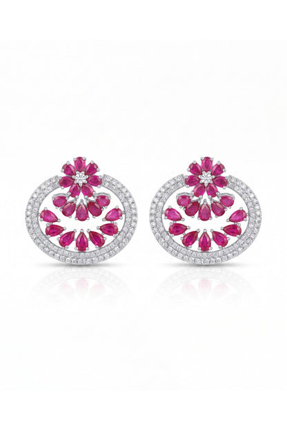 White Rhodium Finish Diamond & Ruby Stone Choker Necklace Set