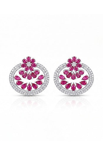 White Rhodium Finish Diamond & Ruby Stone Choker Necklace Set